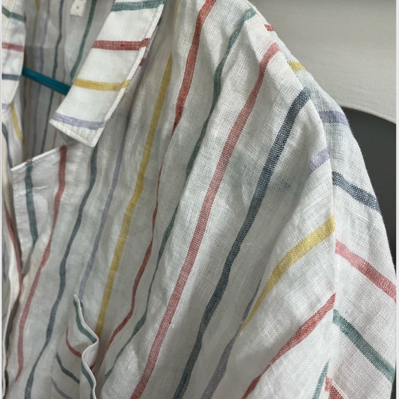 Garnet Hill- Colorful Striped Linen Button Up front Shirt - Picture 5 of 8